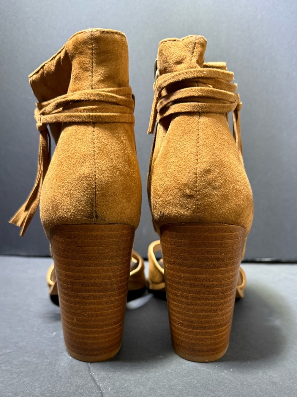 Western rodeo boho Indie festival Suede Open-Toe Ankle Wrap Block Heel Sandals - Picture 4 of 9